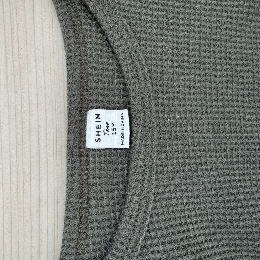Shein Olive Green Waffle Knit Top